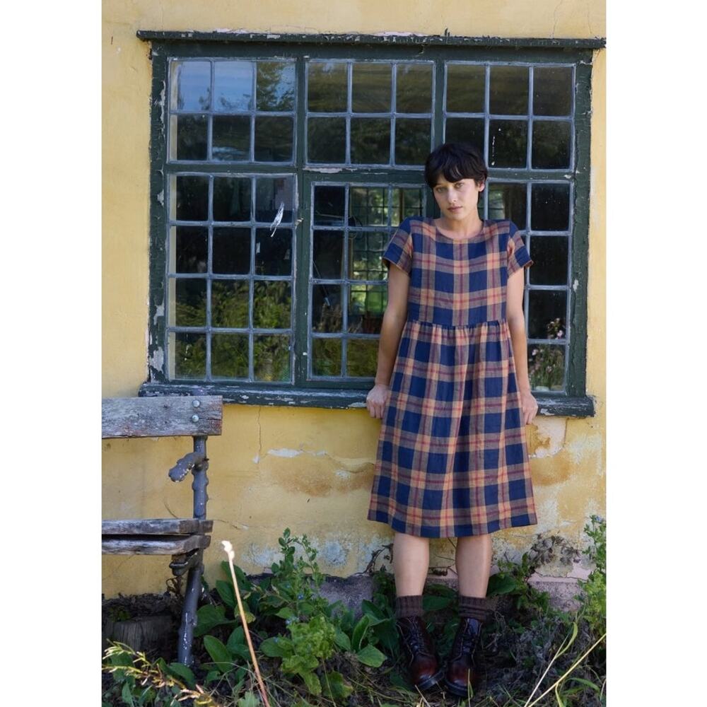 Pyne & Smith Suffolk Plaid Dress Navy Blue XS Cottagecore Prairie